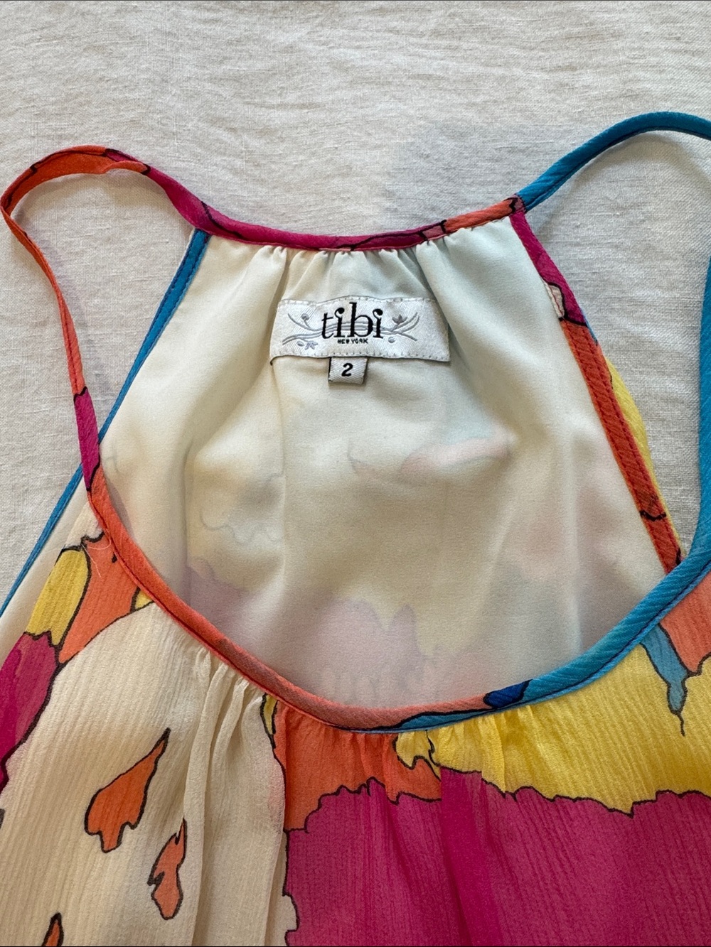 Tibi Multi-Color Abstract Print Halter Tank Top - Picture 2 of 4